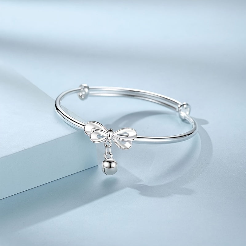 Silver-Plated Bell Bow Bangle for Women Minimalist Jewelry Gift