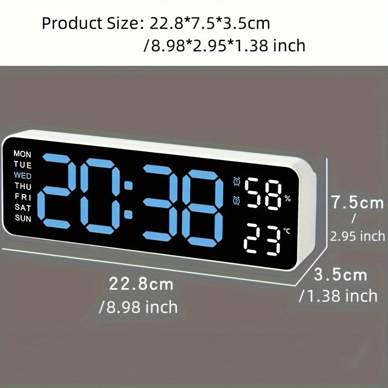 Digital Wall Clock with Large Display Temperature Humidity Weather Icons USB Powered Wall Mount