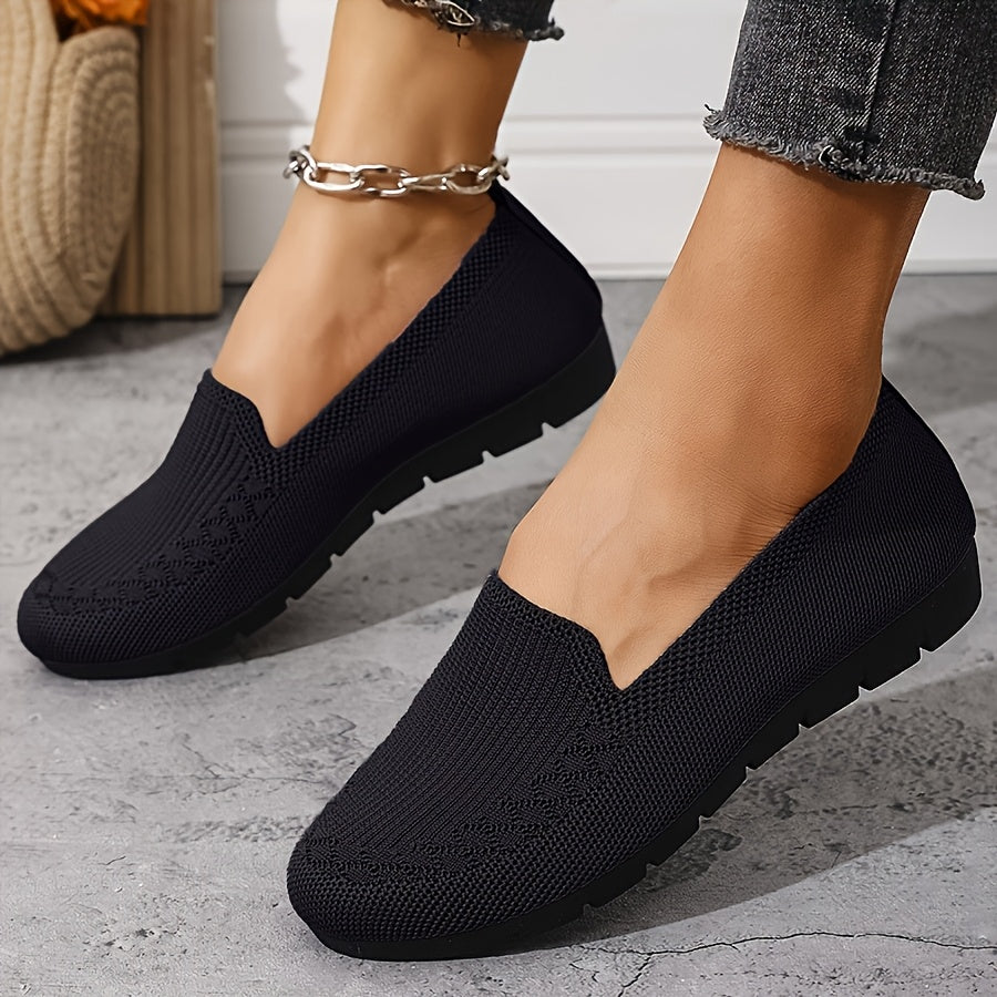 Women Knitted Solid Color Loafers Lightweight Slip-Resistant Flat Shoes