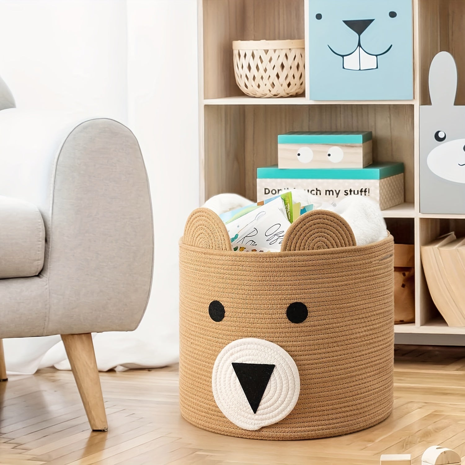 Mustahkam Katta Ayig' Yuzli To'qilgan O'yinchoq Savati Neytral Jigarrang - Bolalar xonasi va Yashash xonasida kiyim va o'yinchoqlarni saqlash uchun mukammal