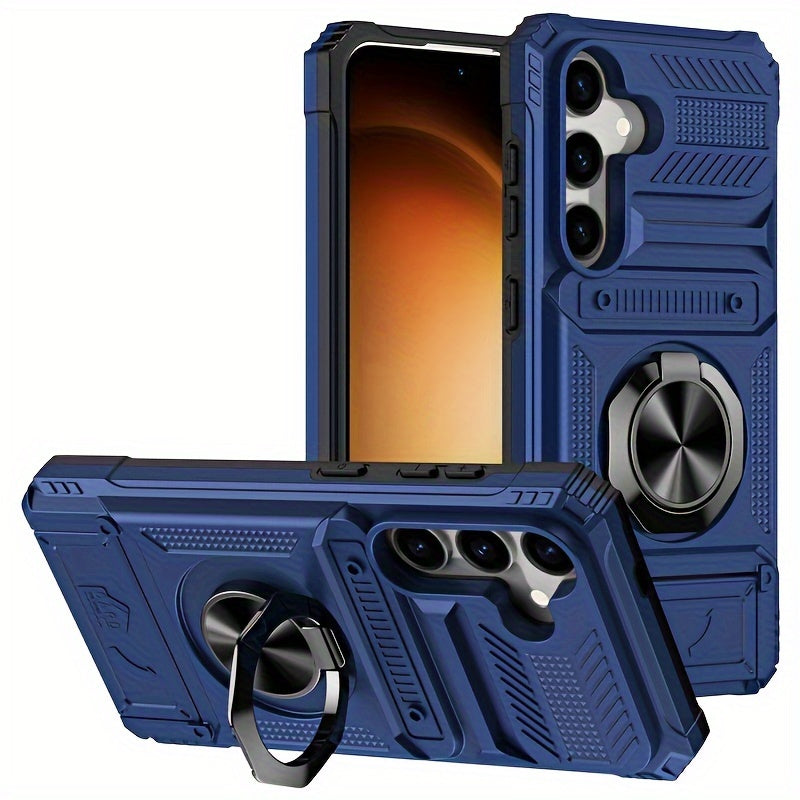 Durable Shockproof Phone Case with Metal Stand and Card Slot for Multiple Models