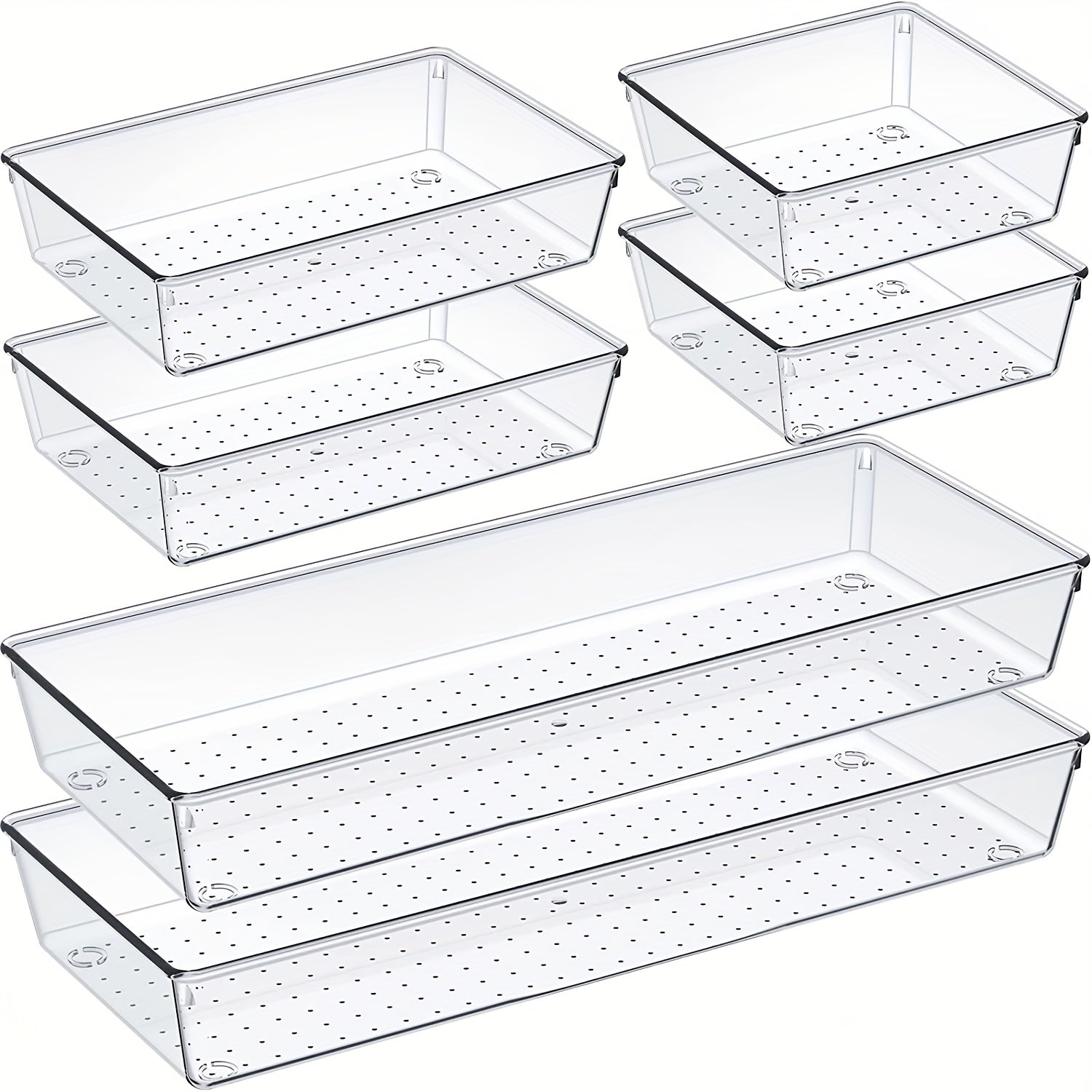 6-Piece Acrylic Drawer Organizer Set for Kitchen and RV Storage Non-Slip Crack-Resistant Large Dividers