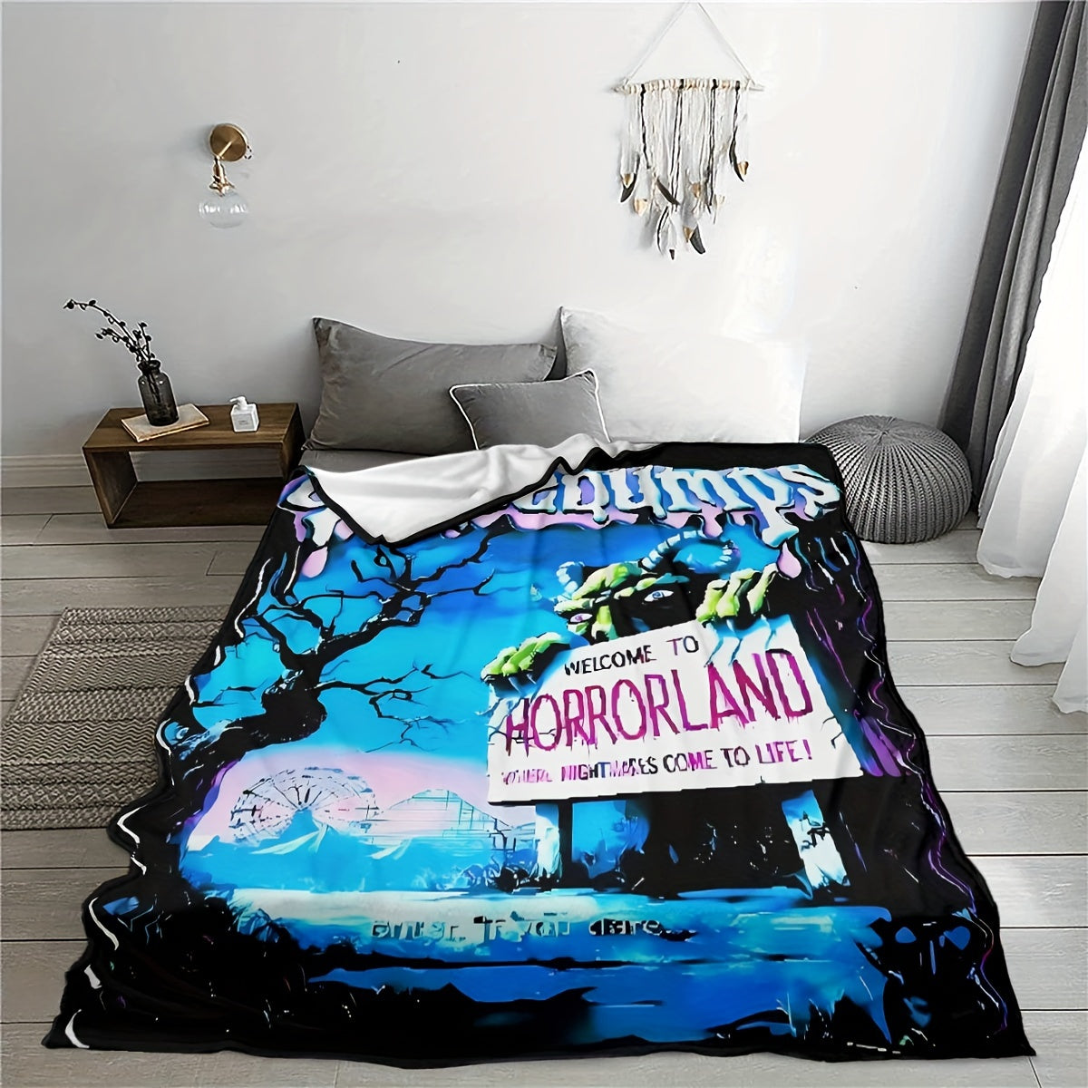 Flannel Throw Blanket with Goosebumps Horrorland Digital Print Fleece All-Season Bedding
