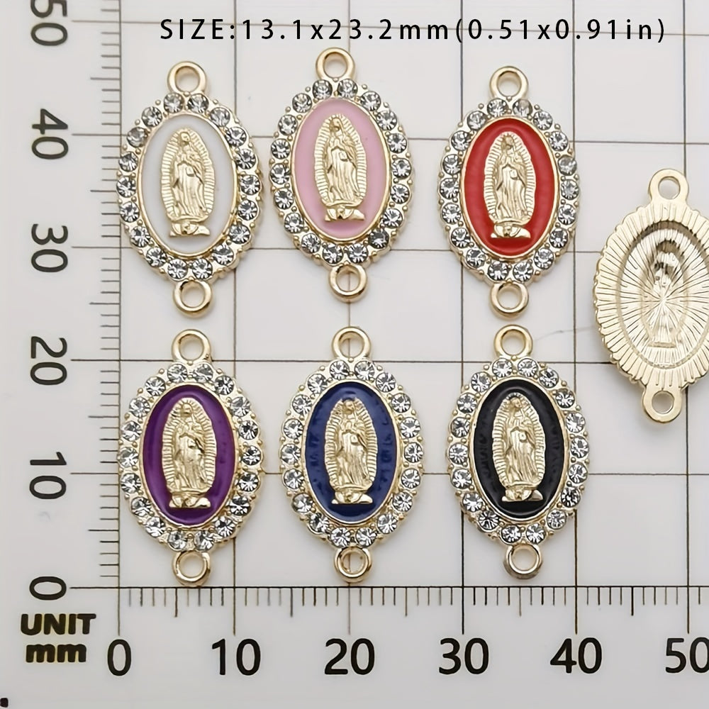 Set of 36 Enamel Virgin Mary Charms with Rhinestone Inlay for Jewelry Making and Easter Decorations