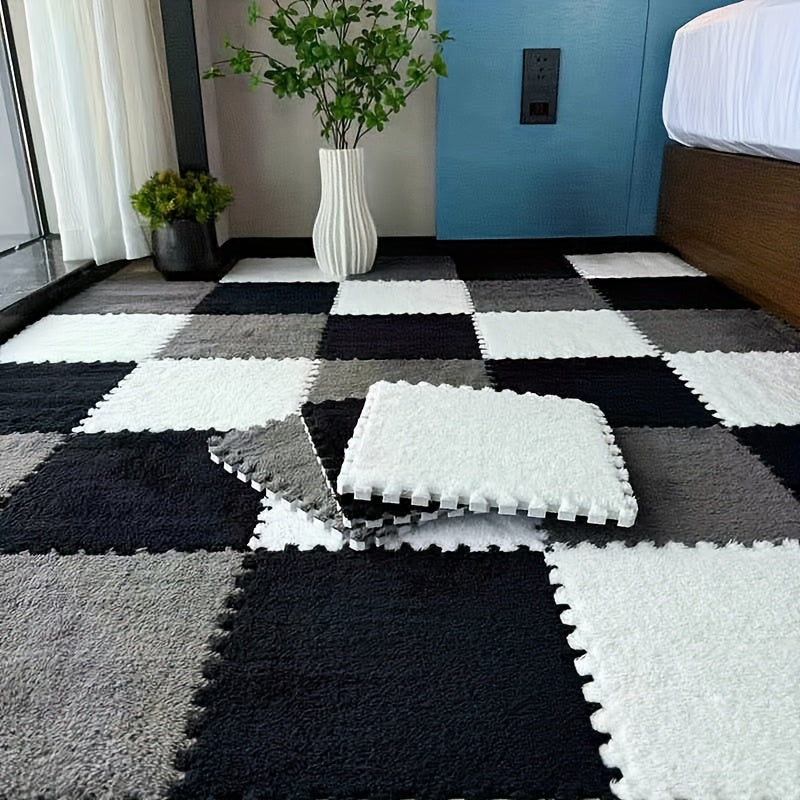 36pcs Floral Pattern Room Rug Set Lightweight Washable Braided Carpet Tiles Low Pile Soundproof Floor Mats for Living Room Bedroom