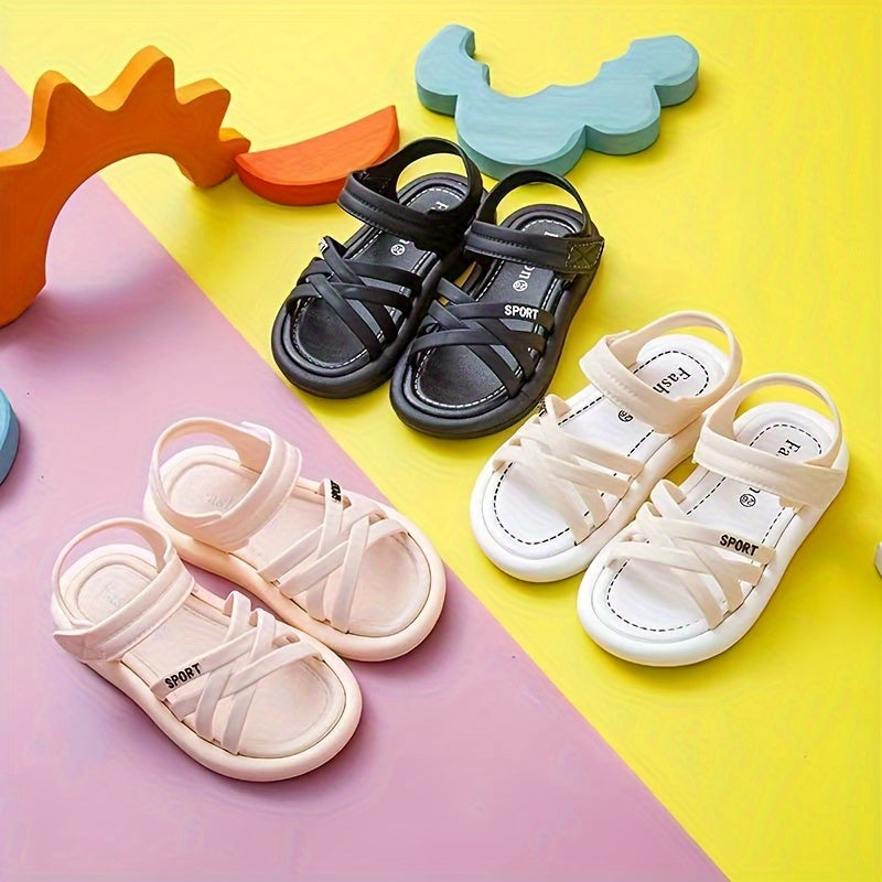 Girls' Summer Princess Sandals PVC Heart Floral Pattern Low Top Hook-and-Loop Strap for Beach Casual Wear