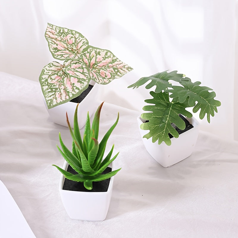 Sun'iy yashil o'simliklar, sukkulentlar, bonsai, uy bezak uchun, 3 ta to'plam