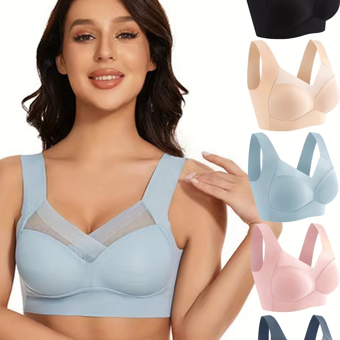 Women's Nylon Wire-Free Bralettes 5-Pack Breathable Mesh Push-Up Non-Removable Pads