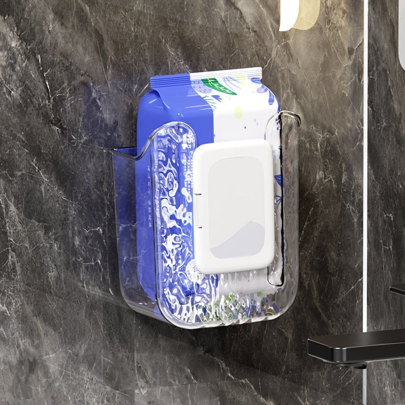 Wall-Mounted Tissue Holder Box for Wet Wipes No-Drill Bathroom Kitchen Organizer