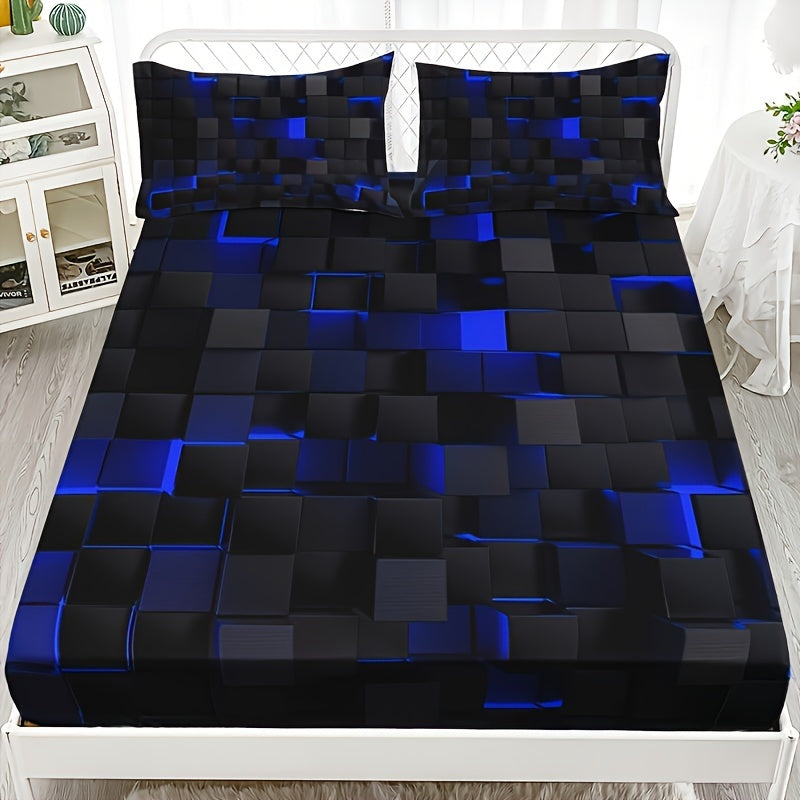 Set of 3 Red Plaid Fitted Sheet and Pillowcases Bedding Set for Home or Dorm