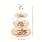 European-Style 3-Tier Ceramic Dessert Stand with Embossed Flower Design