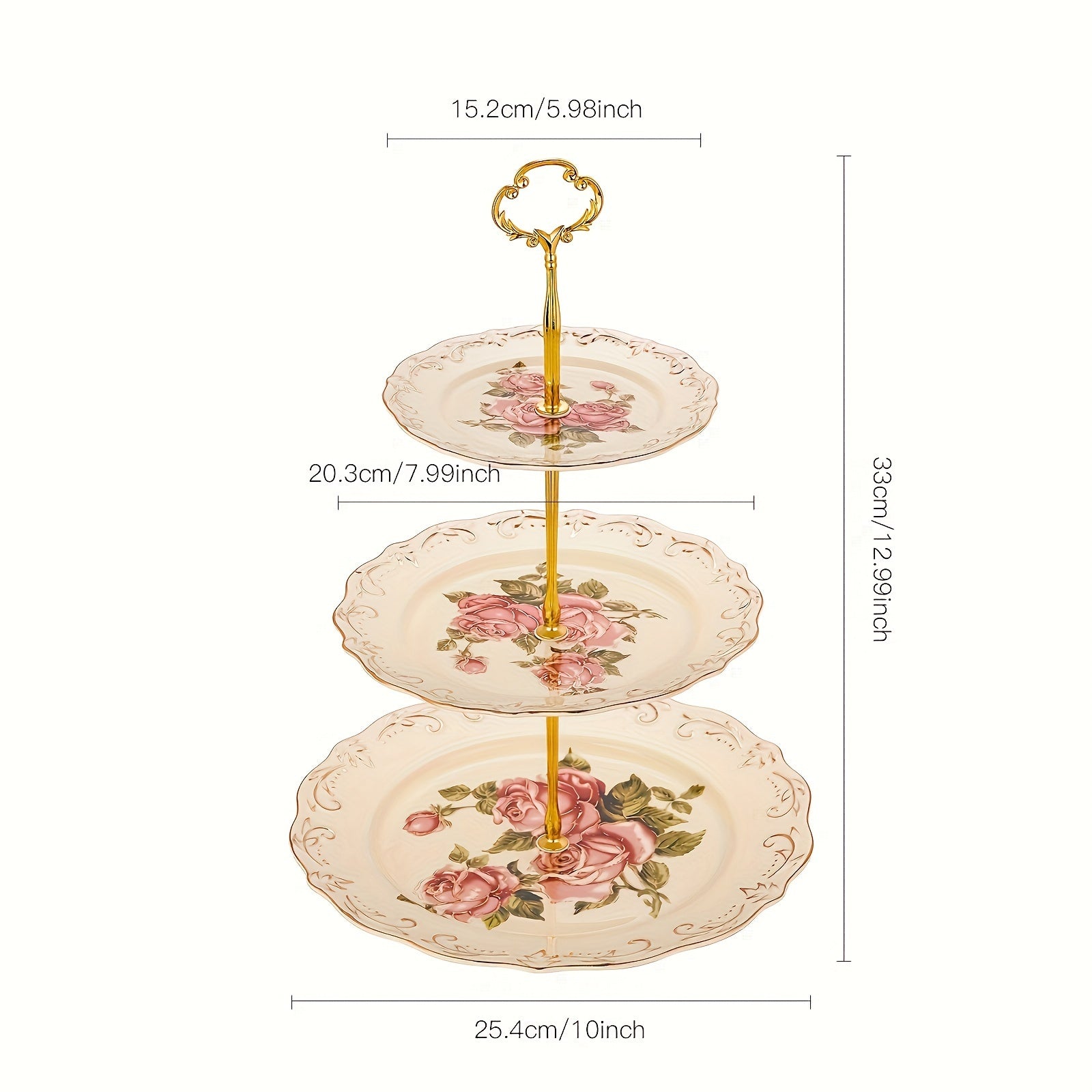 European-Style 3-Tier Ceramic Dessert Stand with Embossed Flower Design