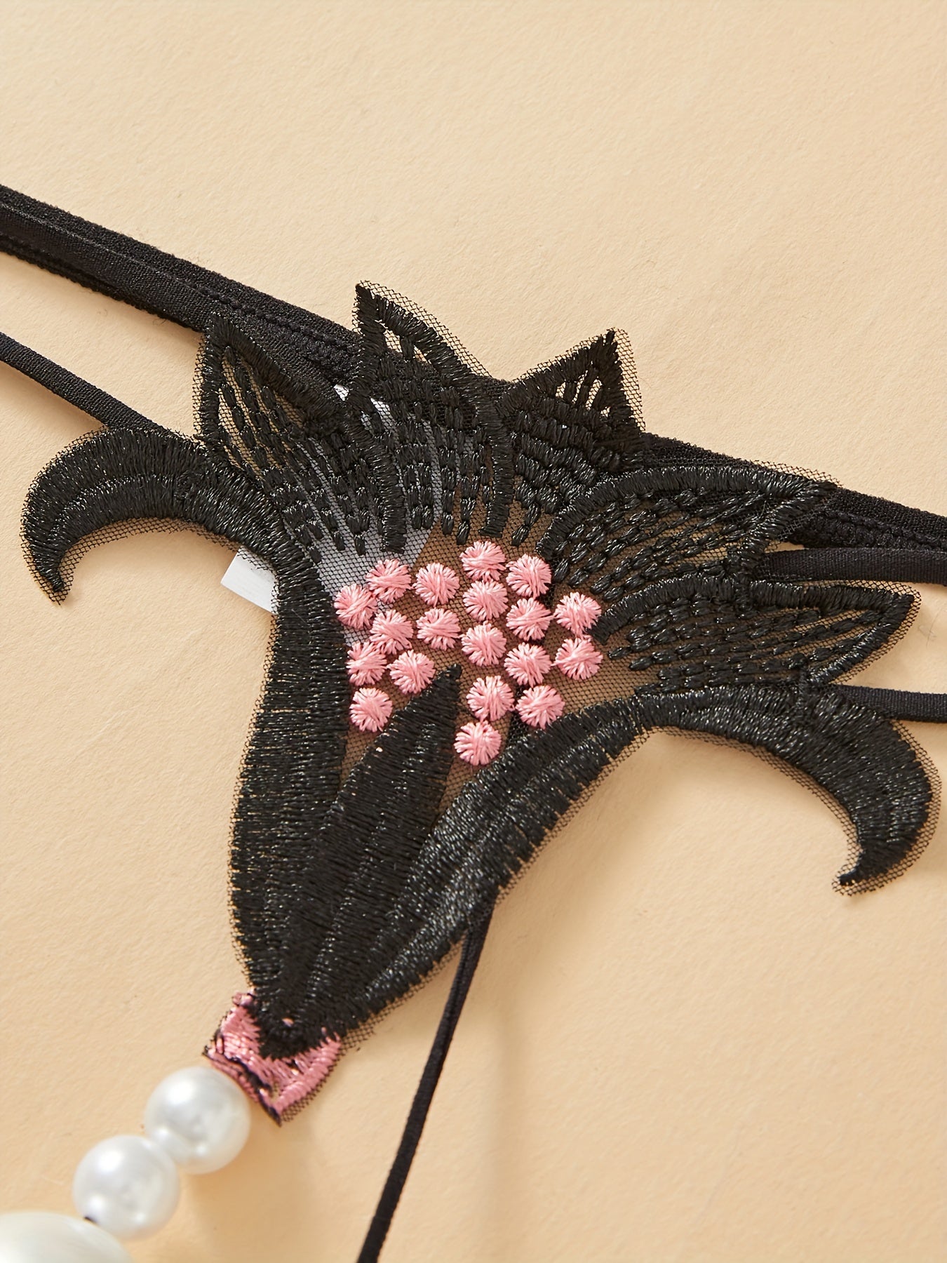 Women's Floral Beaded Low-Rise Thong Panties Lingerie