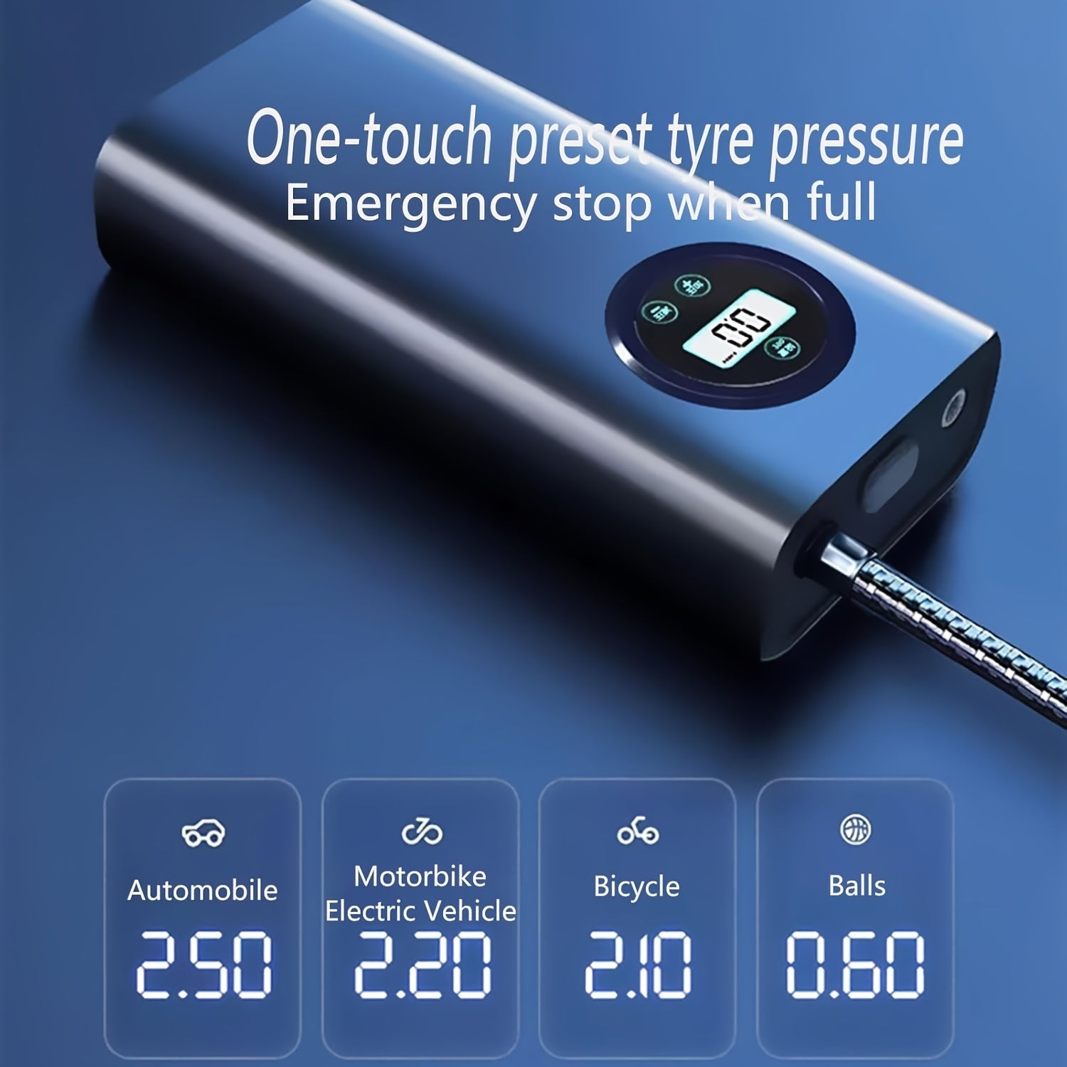 Digital Tire Inflator with Automatic Shut-Off USB Battery Powered 150 PSI for Car Bicycle Electric Bike and Balls