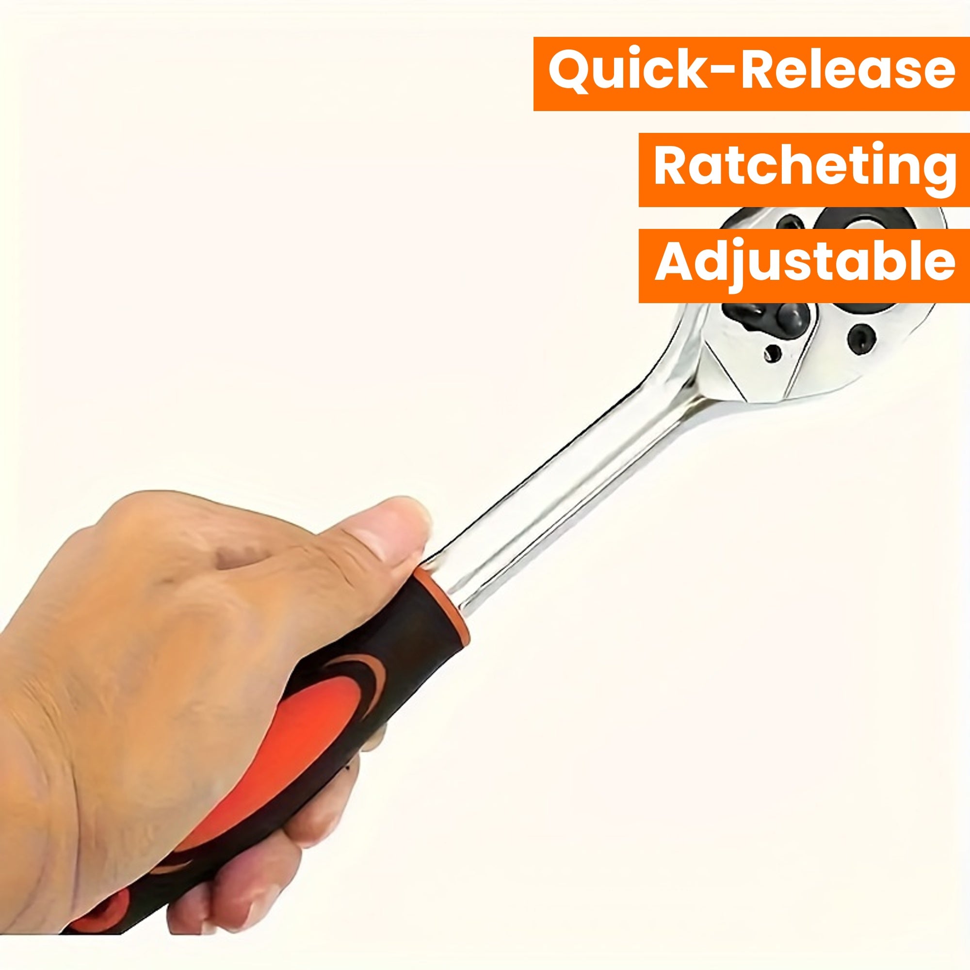 Adjustable Steel 1/2 Inch Drive Ratchet Wrench with Quick-Release and Round Head