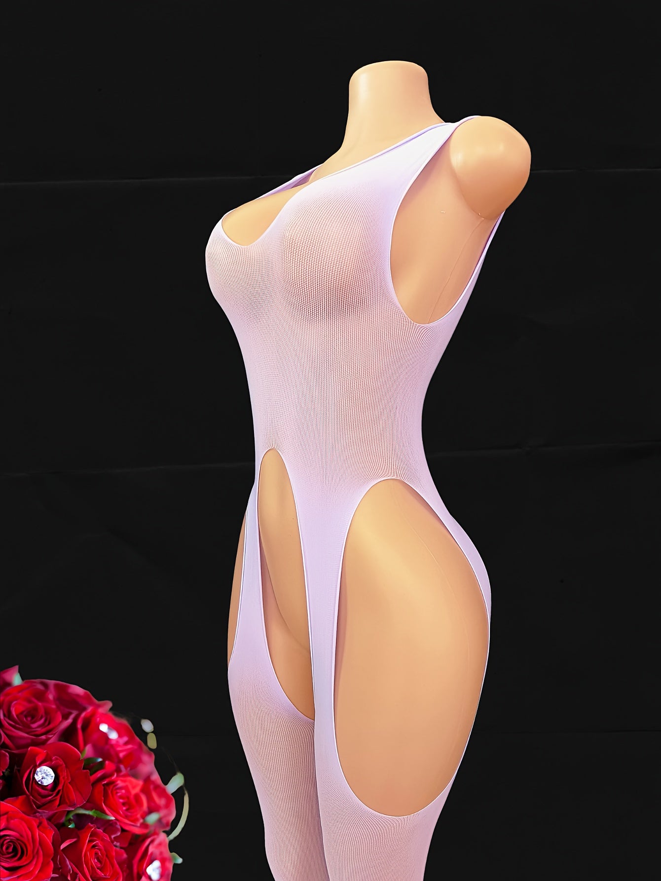 Plus Size Sheer High Stretch Body Stockings with Keyhole Detail