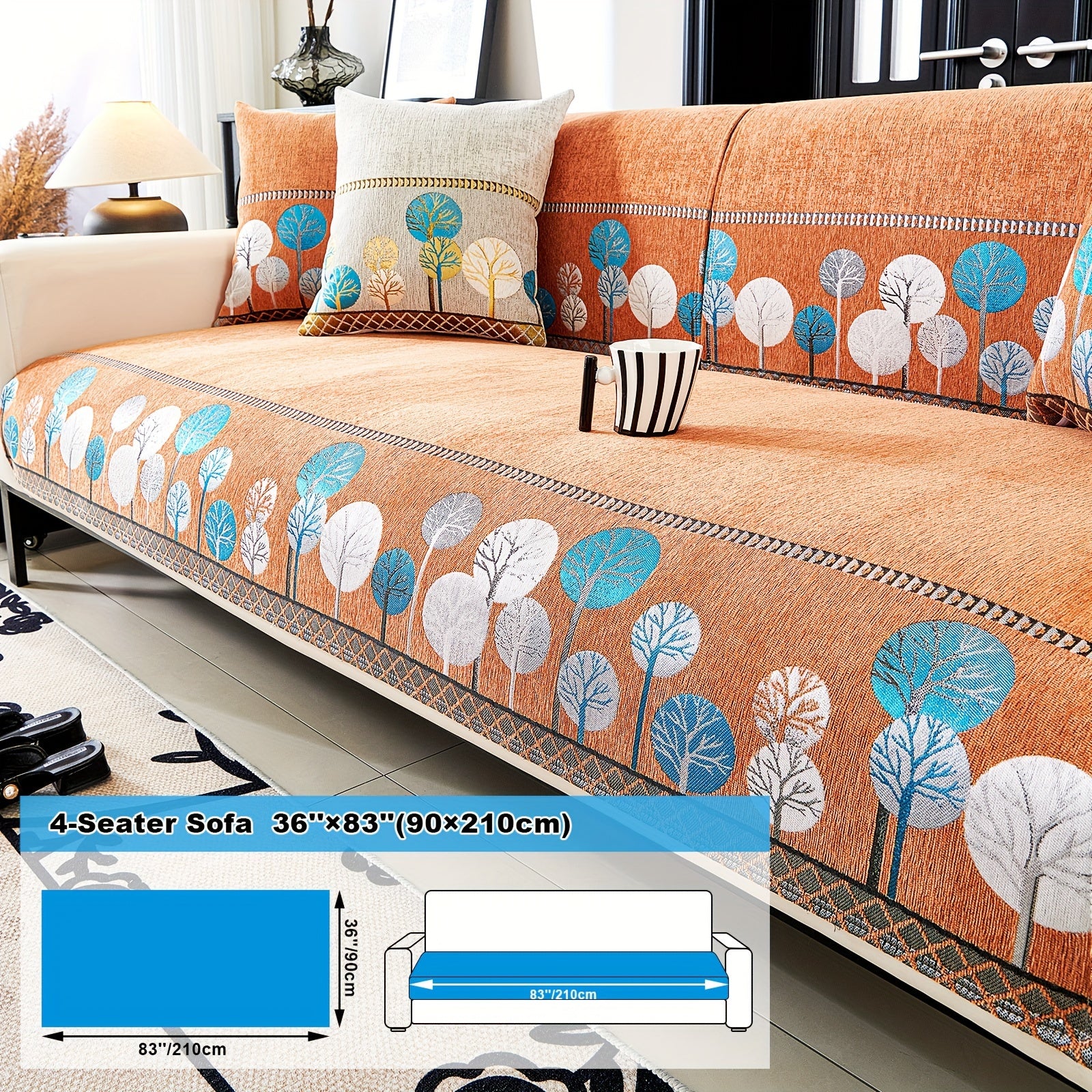 Chenille Sofa Slipcover with Geometric Embroidery Pet-Friendly Fabric for Home Decor