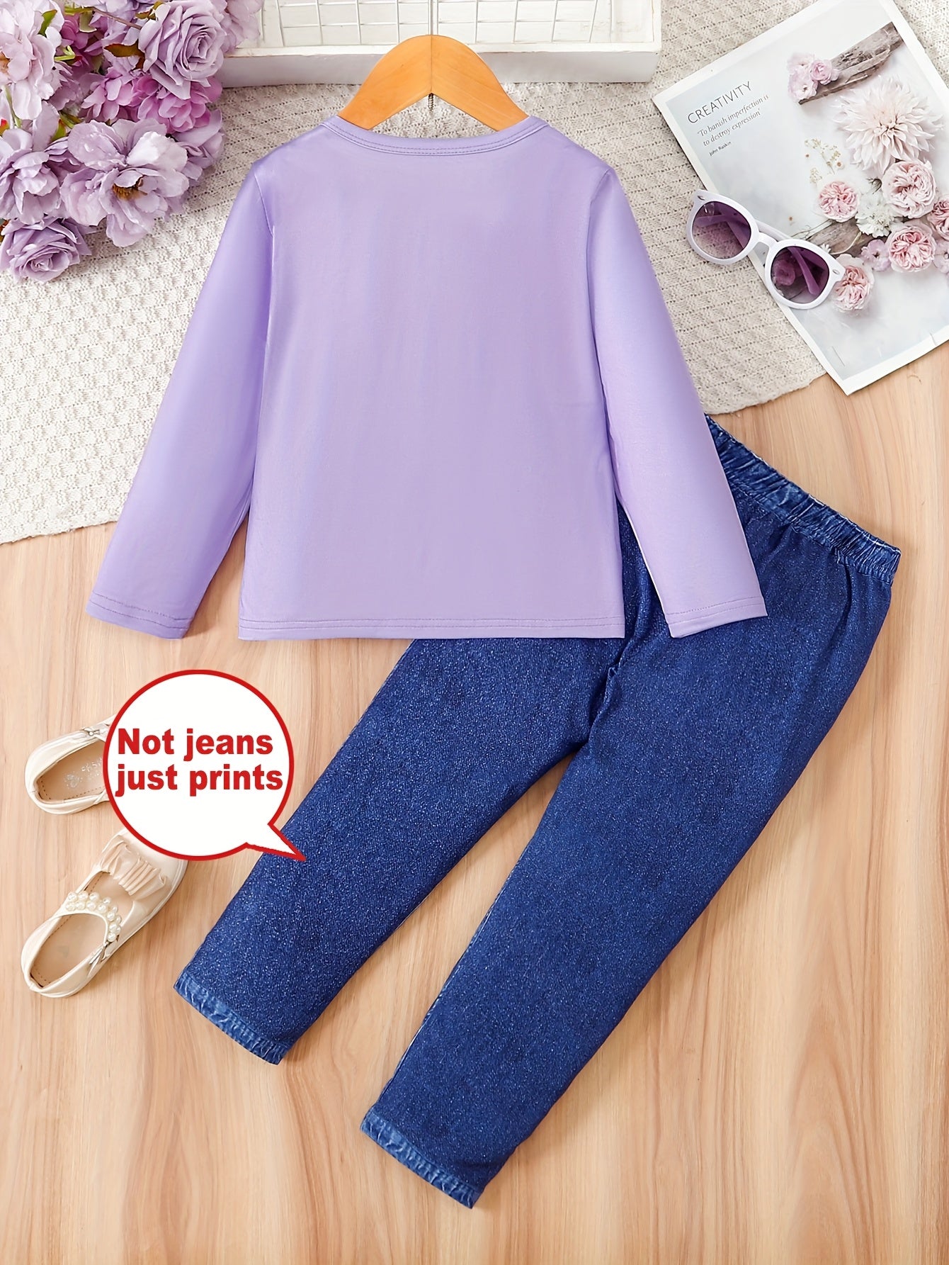 Girls' 2-Piece Spring and Autumn Set Long-Sleeved Top and Pants Digital Face Print