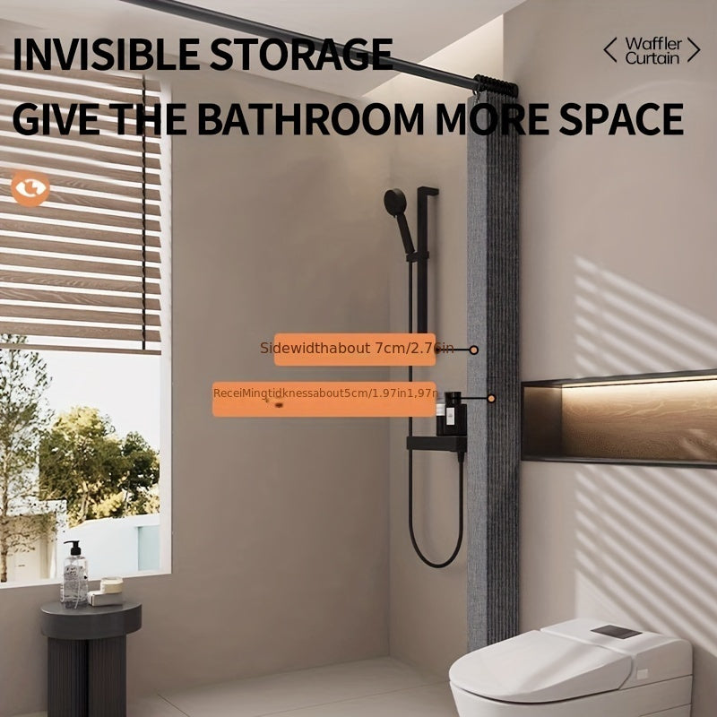 Plaid Water-Resistant Polyester Shower Curtain with Ripplefold Top and Metal Grommets