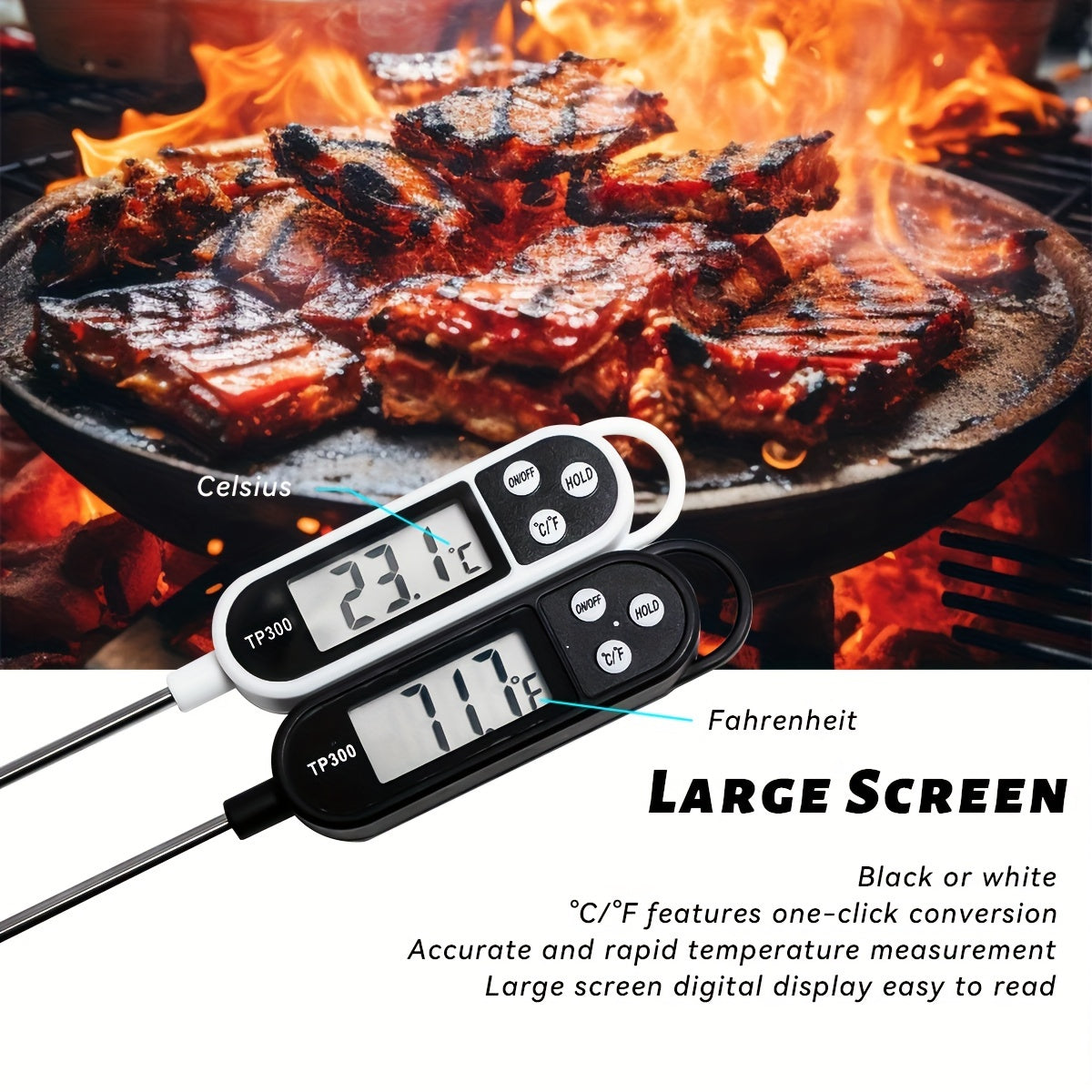 Digital Food Thermometer for Meat and BBQ Instant Read Cooking Thermometer