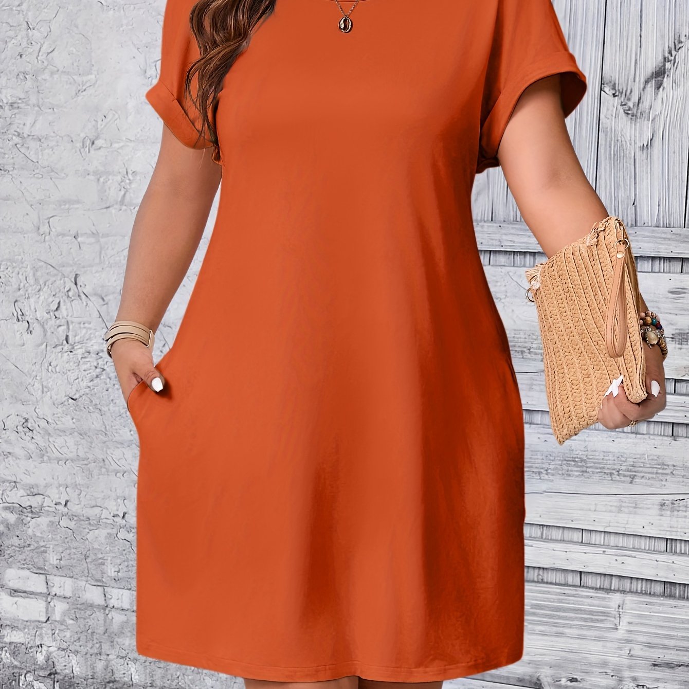 Plus Size Solid Loose Dress Casual Short Sleeve Spring Summer Women