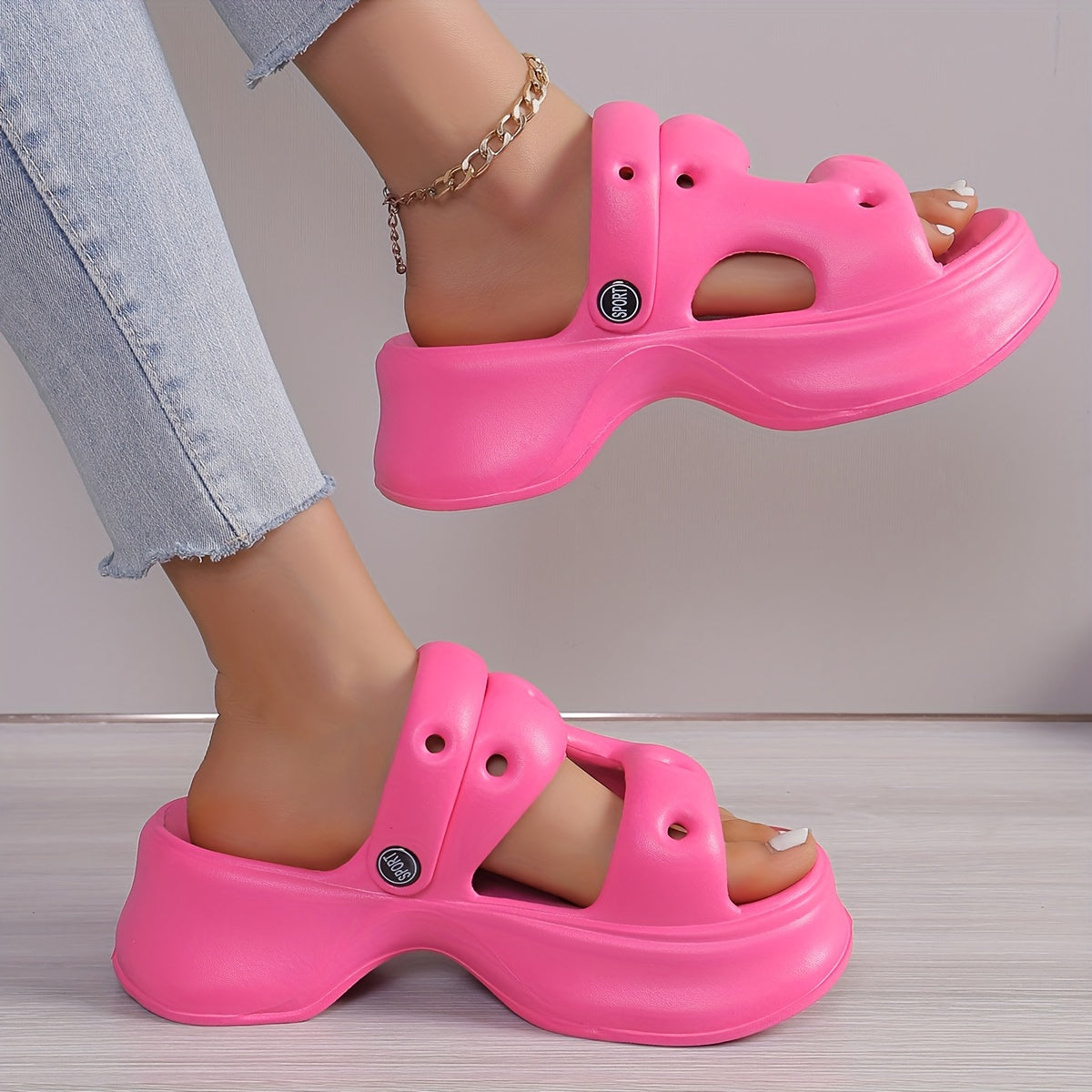 Women’s Platform Slip-On Shoes with Cushioned Sole and Open Toe