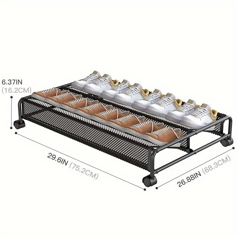 Zapatero bajo la cama con ruedas giratorias de 360° y organizador de metal para dormitorio, residencia, hogar