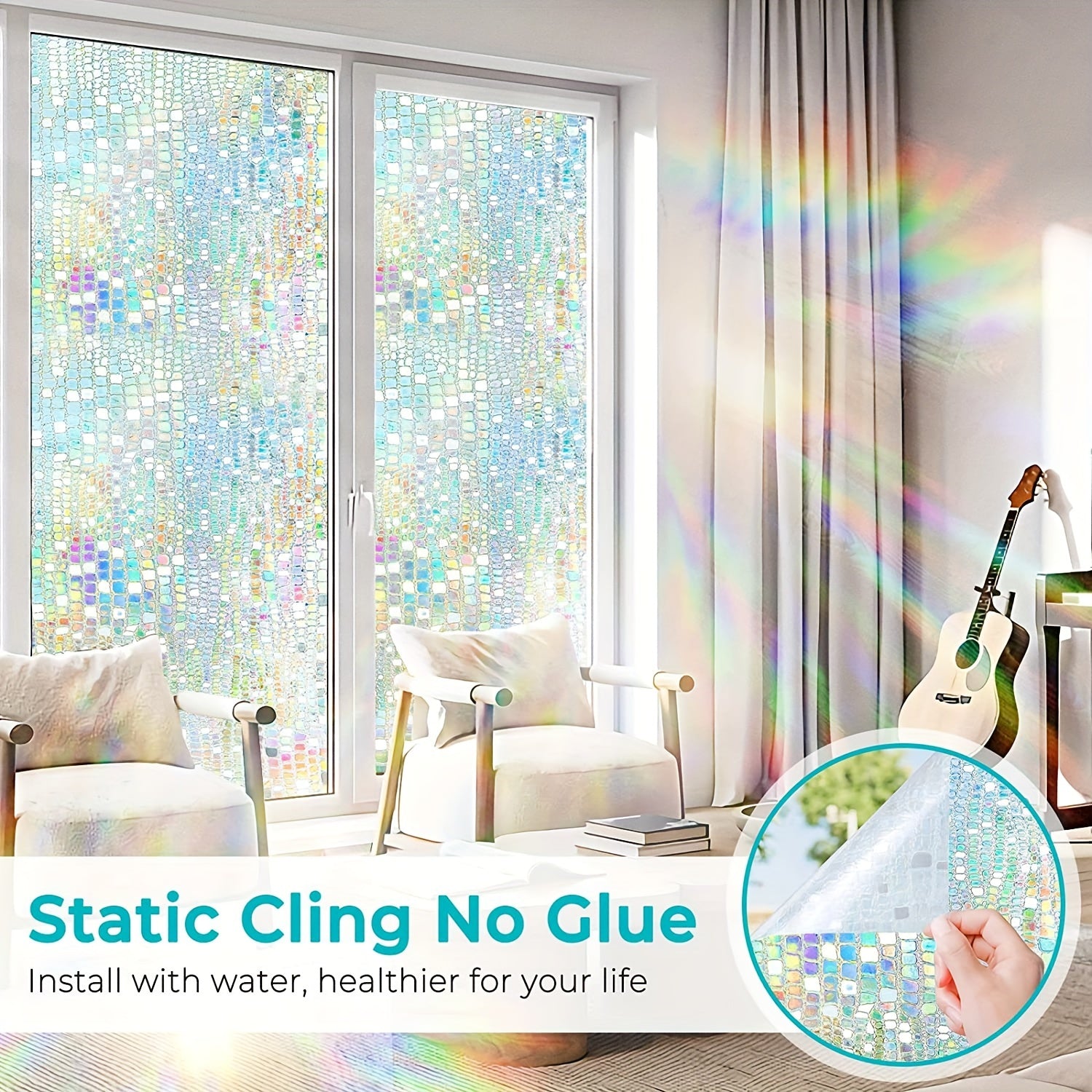 Privacy Window Film Stained Glass Rainbow Decor for Bathroom Living Room