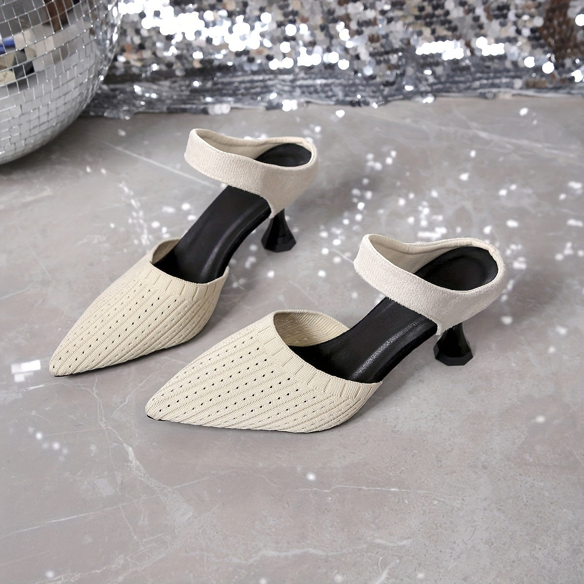 Women's Pointed Toe High Heel Sandals Black Fabric Formal Dress Shoes