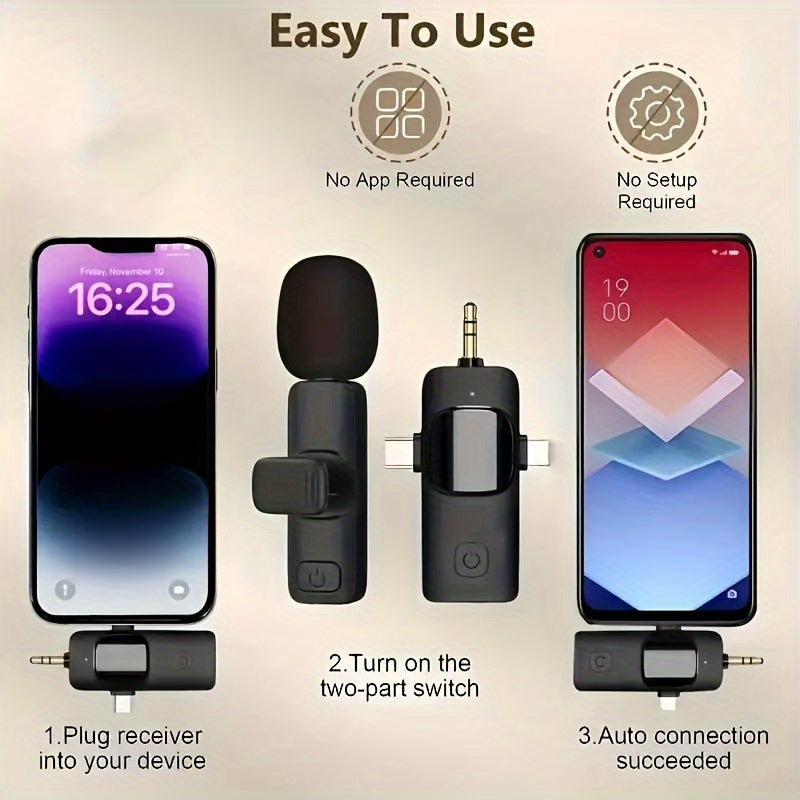 Wireless Lavalier Microphone for Mobile Phones Cameras and Computers 3-in-1 Wireless Condenser for Interviews Podcasts Vlogs
