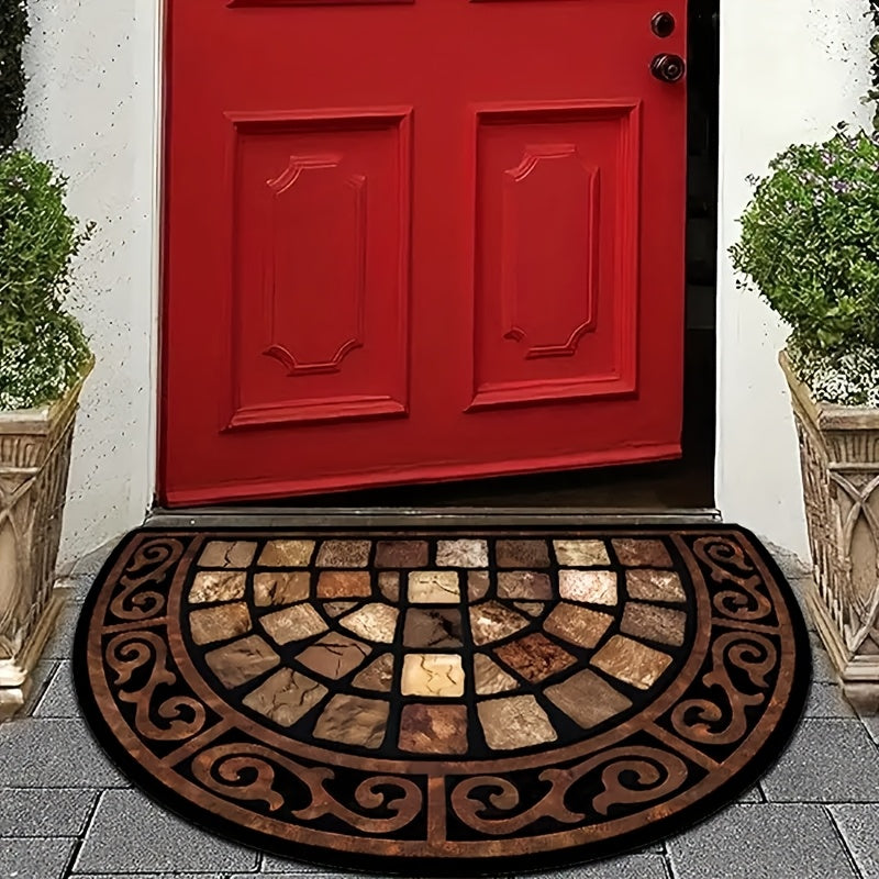 O'ziga xos Retro Yarim Doira Velur Eshik Gilami, Sirpanmaydigan Orqa Qismi - Nafis Mozaika Dizayni, Kirish Joyi, Yotoqxona, Oshxona, Hammom uchun Mukammal - Tozalash Oson, 100% Poliesterdan Yasalgan, Hammom Gilami, Thanksgiving uchun Ajoyib