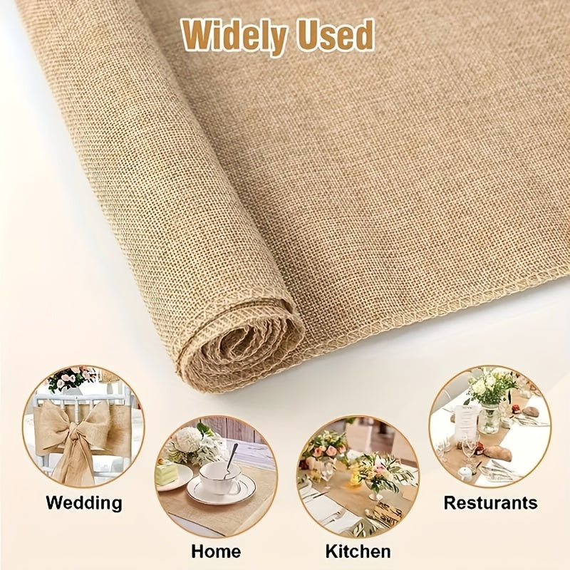 Camino de mesa de arpillera rústica de yute trenzado con bordes con flecos para bodas, fiestas y cenas