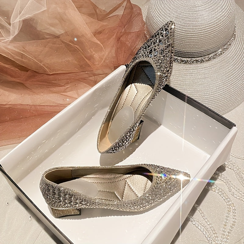 Women Sequin Vintage Style Mary Jane Pumps Mid Heel Rubber Sole