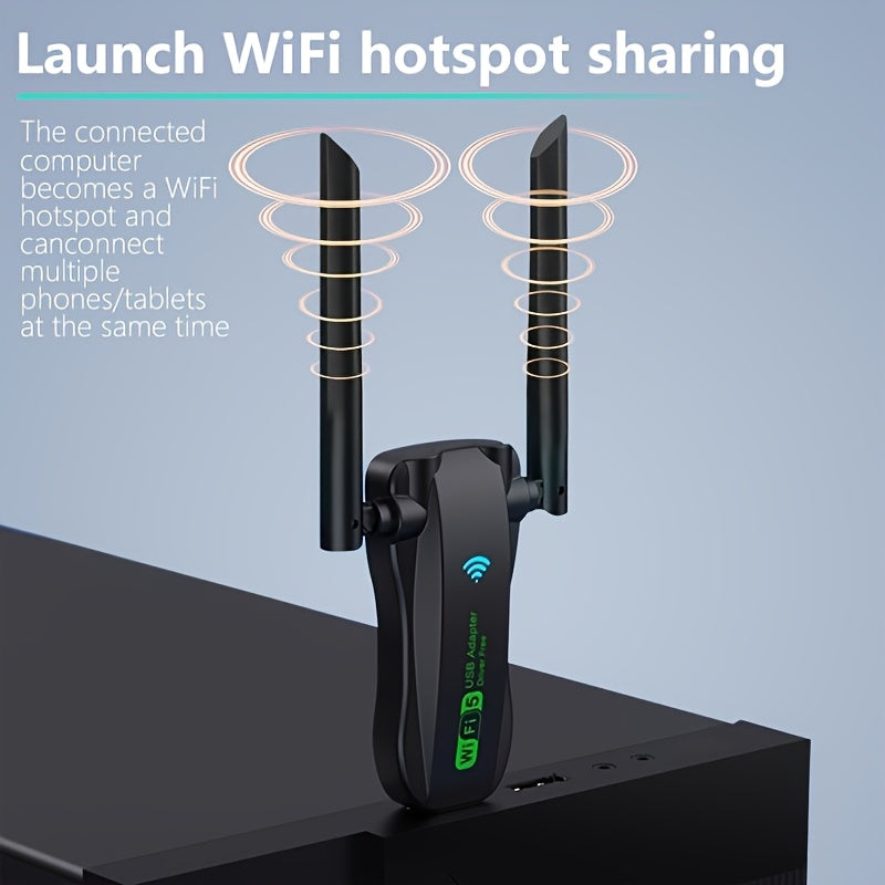 Dual-Band Wi-Fi Adapter 1300Mbps USB 4 Antennas Wall Penetration Low Latency