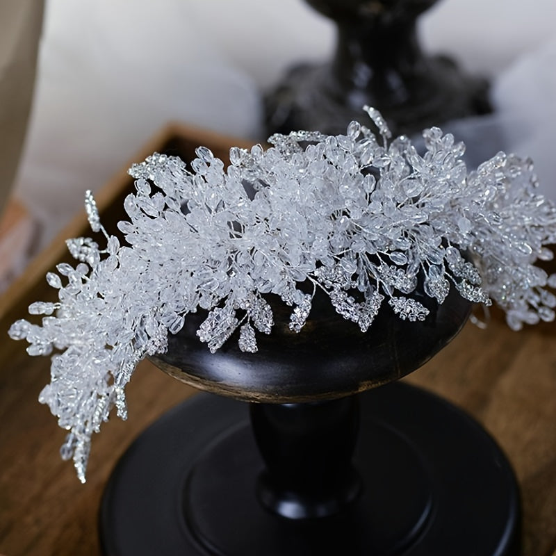 Bridal Wedding Hair Accessory Crown with White Crystals Beads Rhinestones