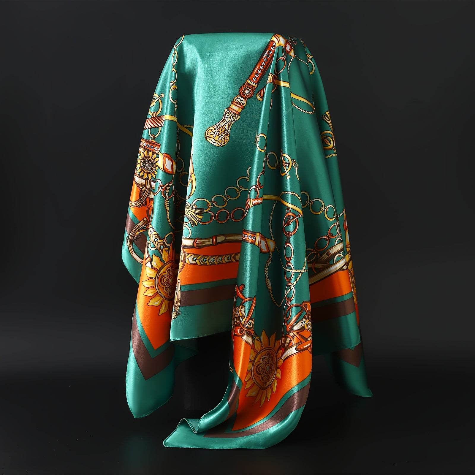 Black and Gold Print Square Scarf with Floral and Geometric Design for All Seasons