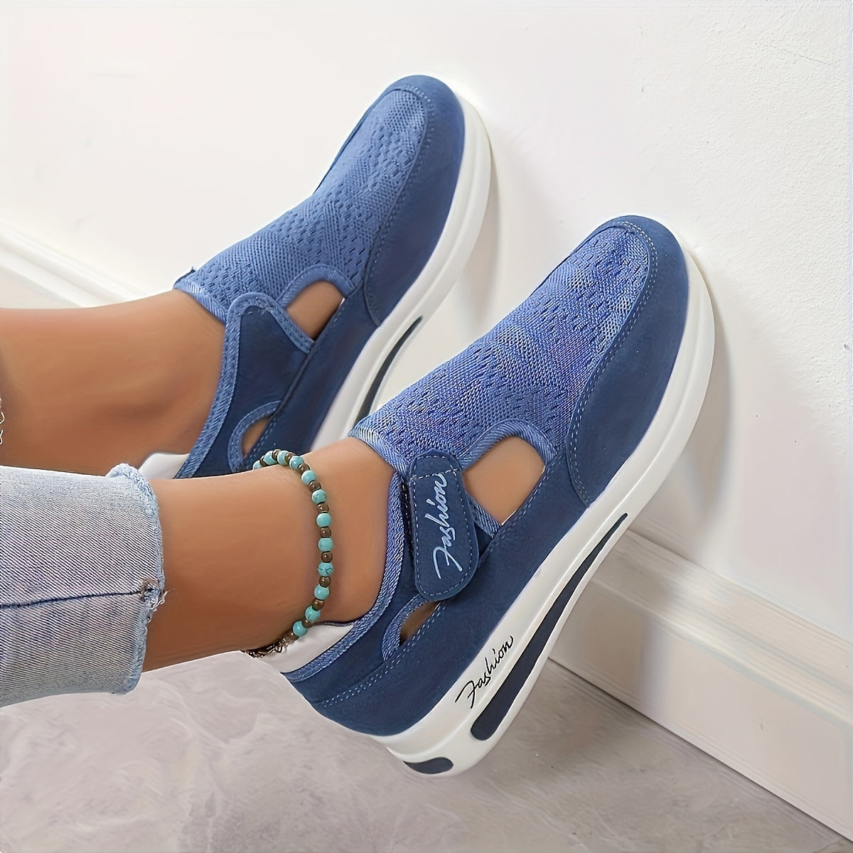 Mesh Detail Slip-On Sneakers with Thick Sole for Casual Wear