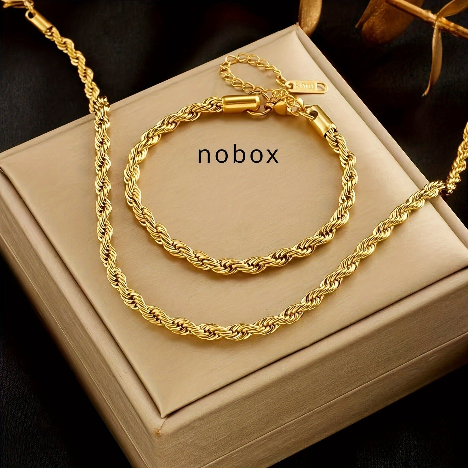 Gold Plated Stainless Steel Necklace and Bracelet Set for Women Vintage Fashion Jewelry