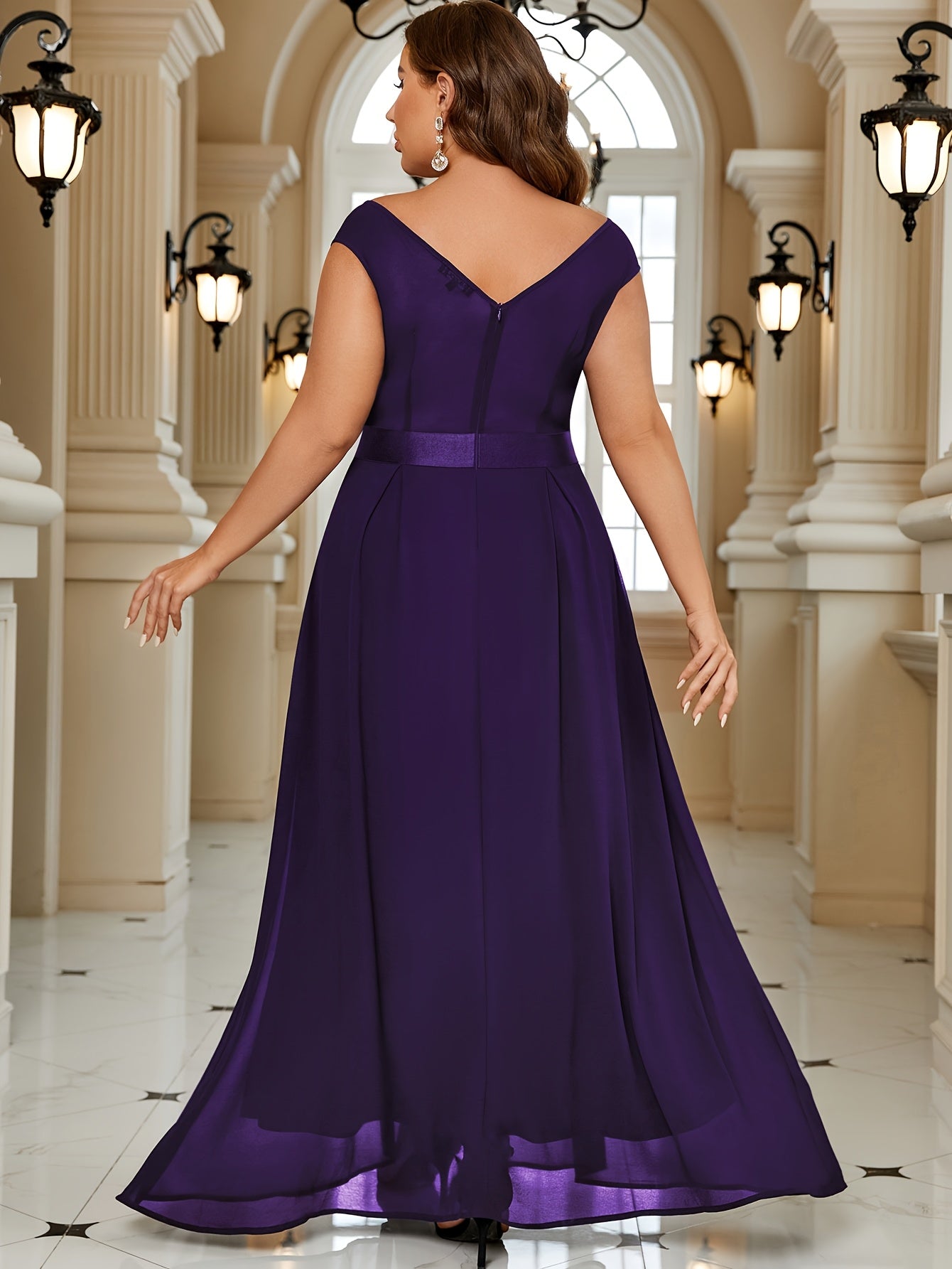 Women's Black Lace Off-Shoulder Gown Floor-Length Fit And Flare Plus Size