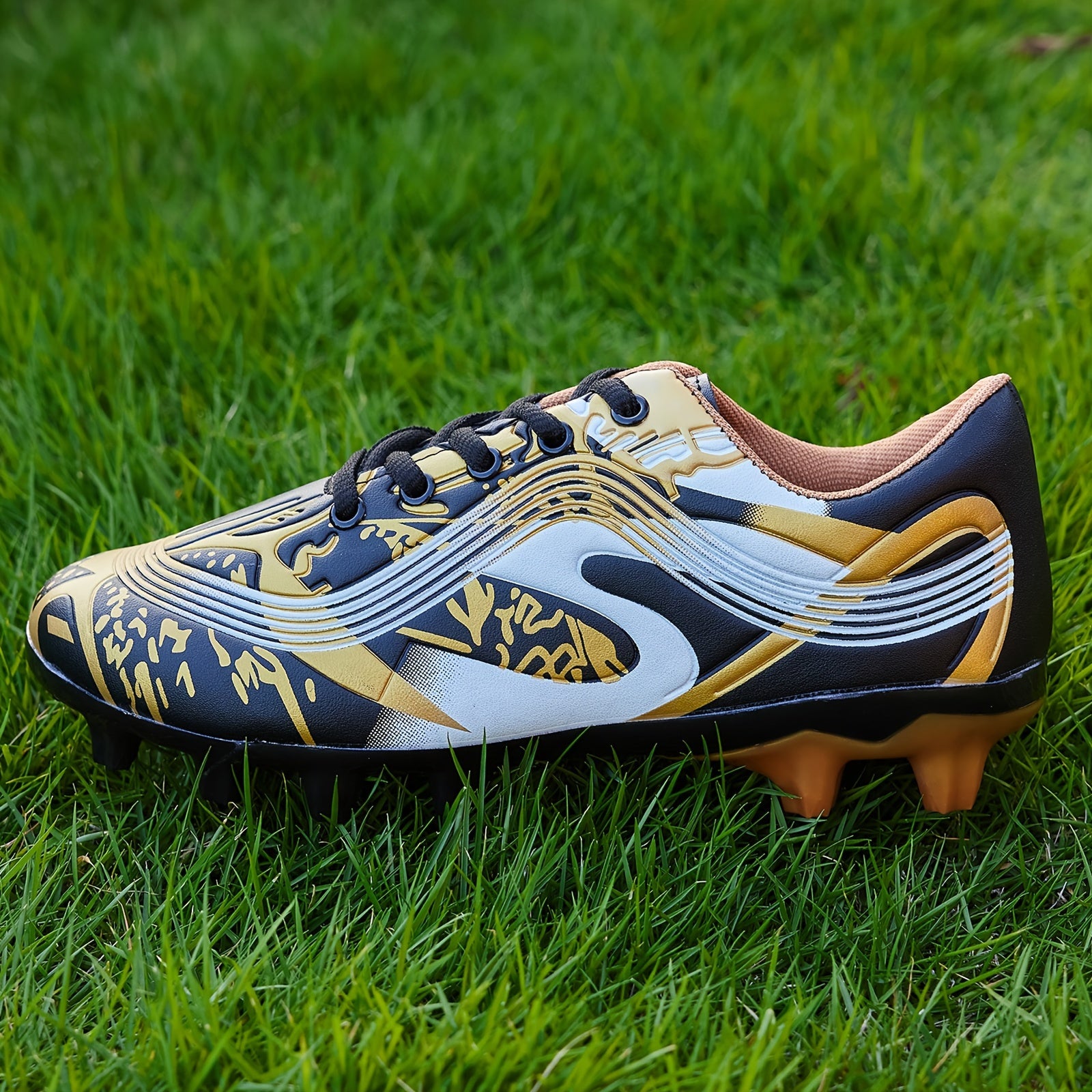 Youth Boys Girls Soccer Cleats with Striped Pattern Breathable Synthetic Upper Rubber Sole