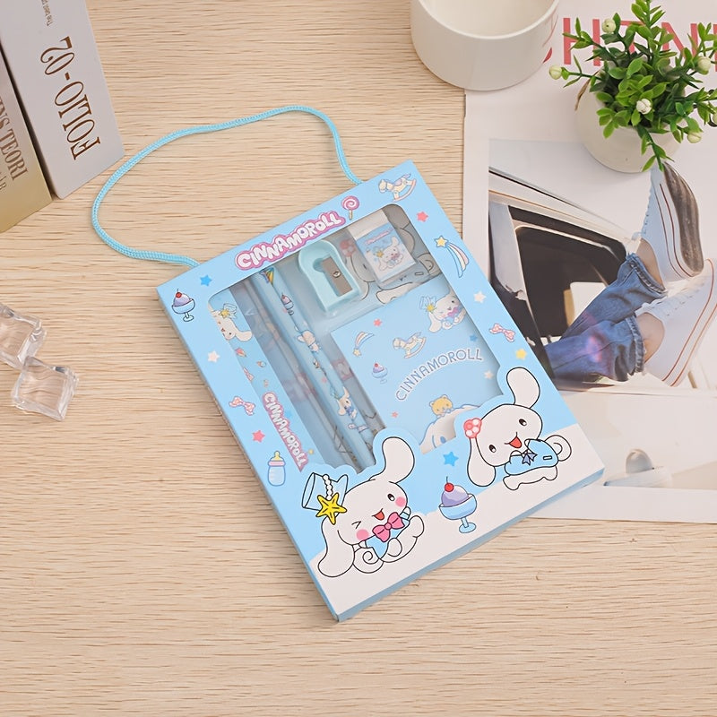 Cartoon Stationery Set with Plastic Ballpoint Pen Ruler Pencil Eraser for School Supplies