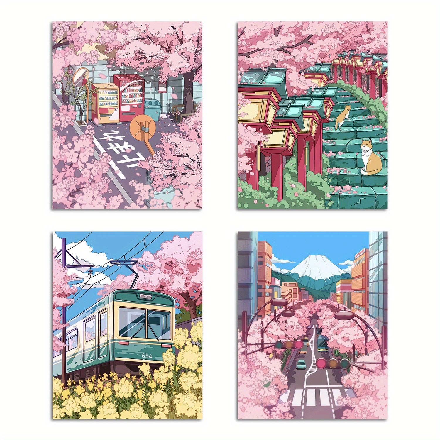 Japanese Sakura Anime Wall Art Set for Preppy Room Decor Canvas Posters