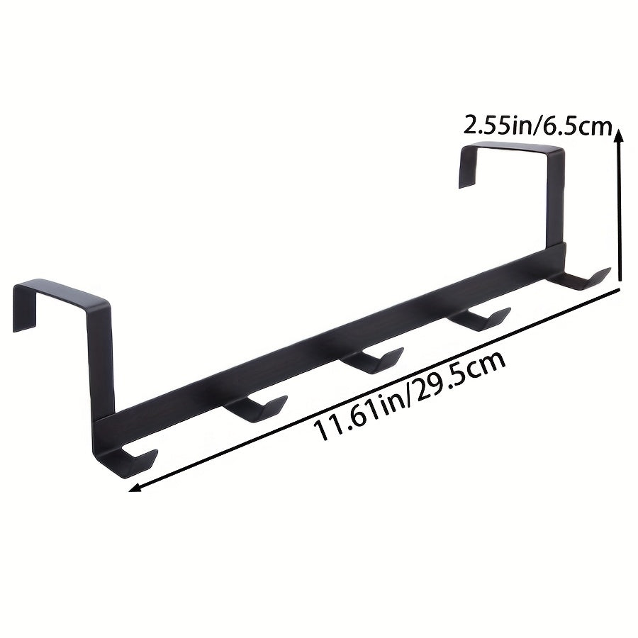 Black Metal Over-the-Door 5-Hook Rack for Coats Towels and Hats