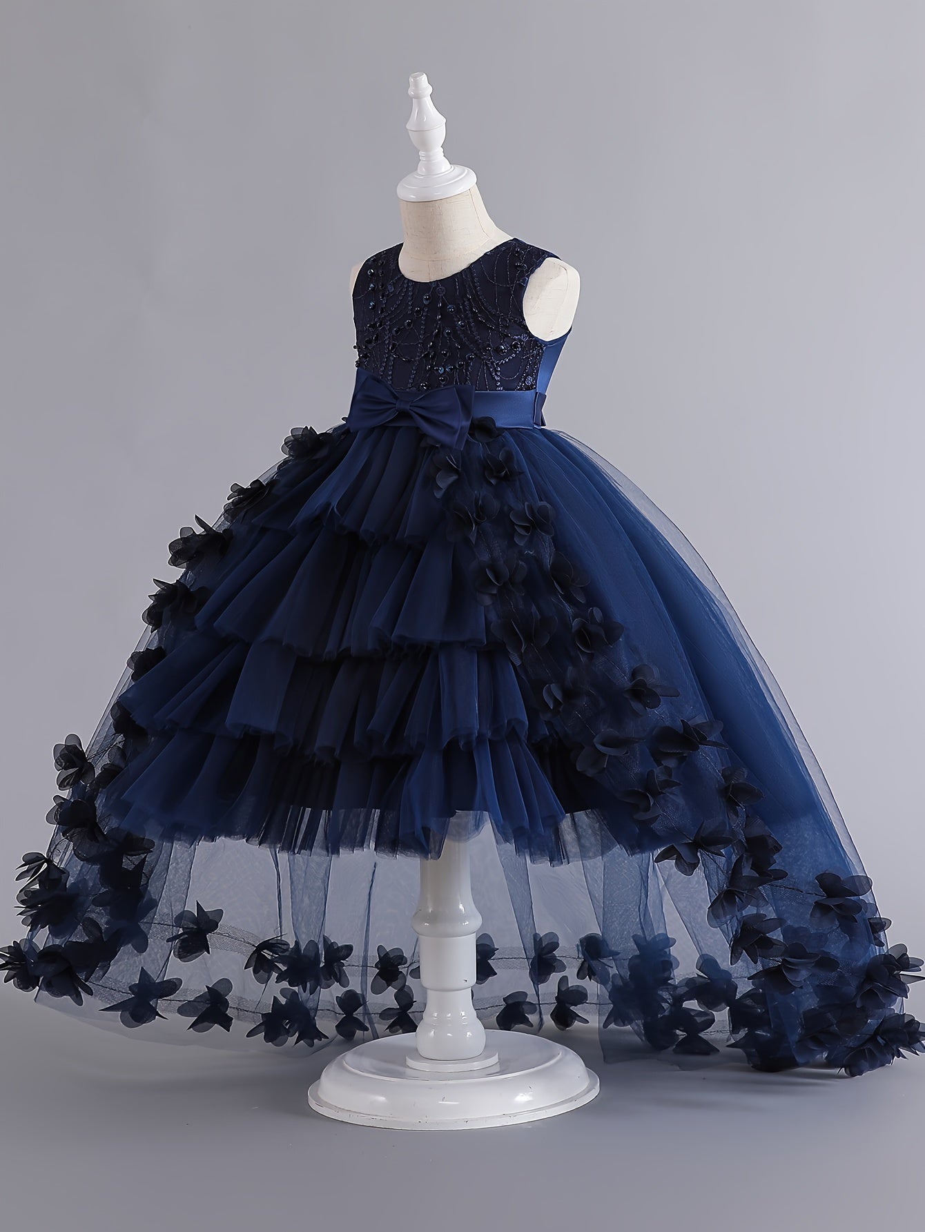 Girls' Sleeveless Princess Dress with Floral Embroidery Tulle Skirt for Pageants Weddings and Formal Events