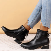 Women’s Black Faux Leather Ankle Boots, Low Heel, Side Zipper