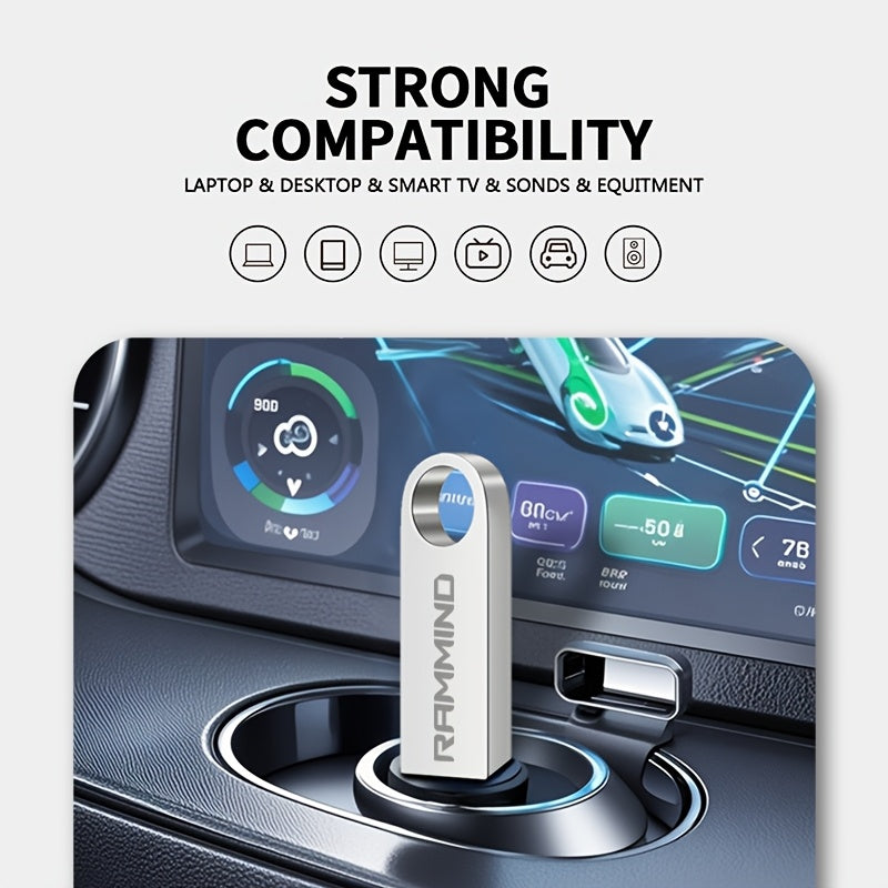 RAMMIND Yuqori tezlikdagi USB 2.0 Flesh xotira, metall kalit zanjiri dizayni bilan, turli o'lchamlarda mavjud bo'lib, bir nechta qurilmalar uchun.