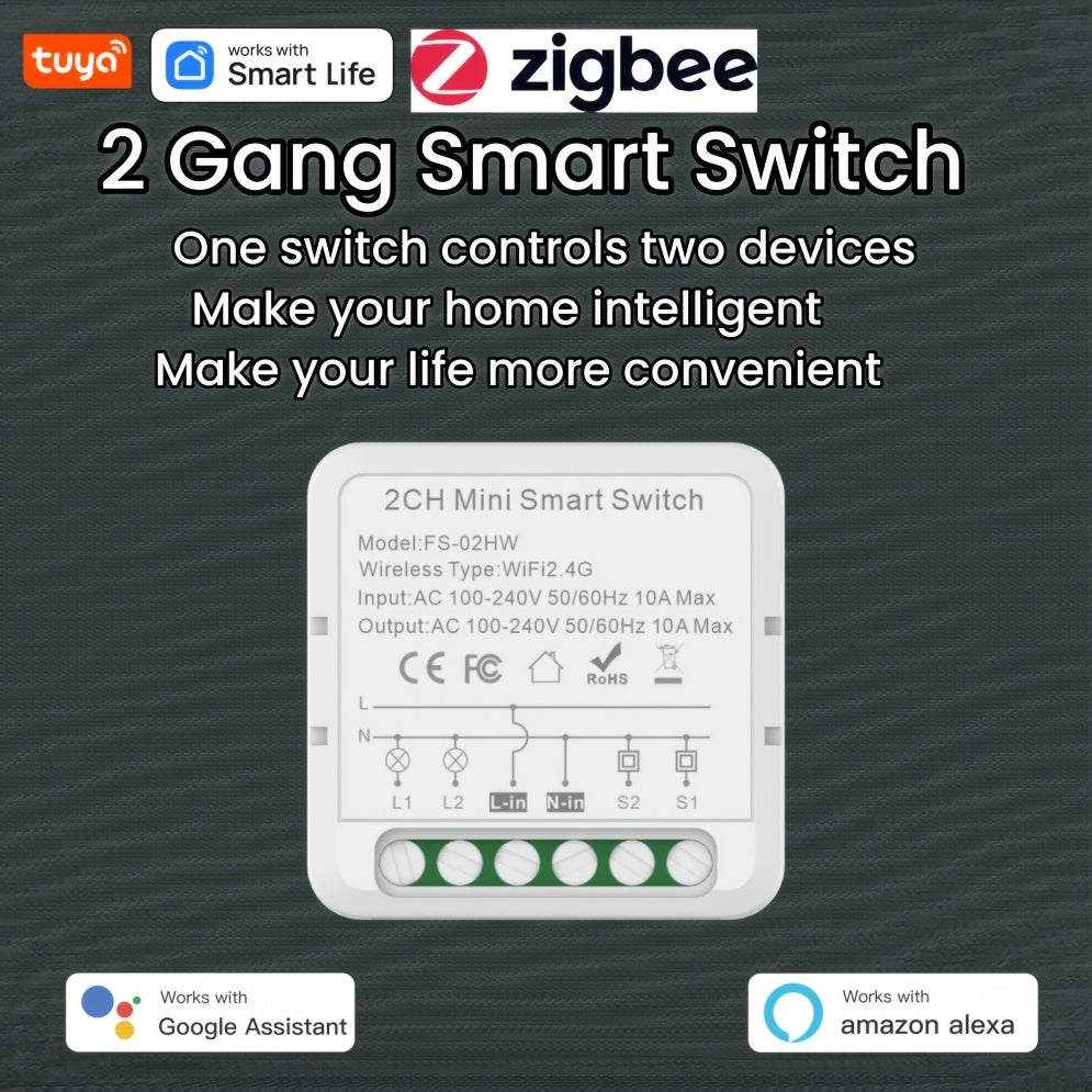Interruptor inteligente de pared Wi-Fi Zigbee inalámbrico de 2 vías para automatización del hogar