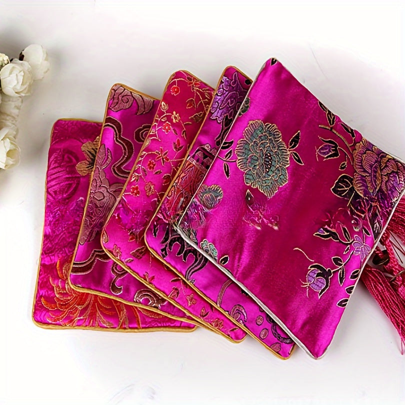 Набор сумок для украшений в стиле китайского шика с вышитым шёлковым бархатом и кисточками