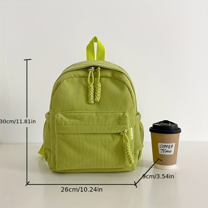 Small Corduroy Backpack for Winter Casual Students Water-Resistant Zipper Closure