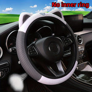 Cute Pink White Cat Steering Wheel Cover Breathable Mesh Stretchable Car Accessory